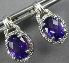 2.26CT DIAMOND & AAA AMETHYST OVAL & ROUND 14KT WHITE HALO GOLD HANGING EARRINGS