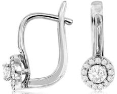 ESTATE .52CT DIAMOND 14KT WHITE GOLD FLOWER SOLITAIRE LEVERBACK HANGING EARRINGS