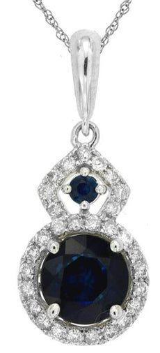 1.96CT DIAMOND & AAA SAPPHIRE 14KT WHITE GOLD 3D ROUND HALO FLOATING PENDANT