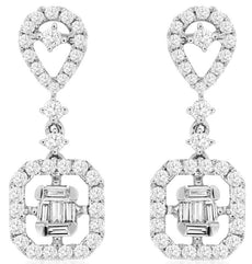 .66CT DIAMOND 14KT WHITE GOLD CLUSTER SQUARE OCTAGON TEAR DROP HANGING EARRINGS