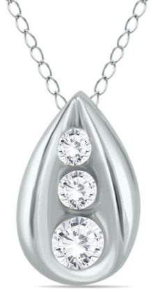 .25CT DIAMOND 14KT WHITE GOLD CLASSIC ROUND TEAR DROP JOURNEY FLOATING PENDANT