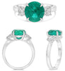 LARGE 3.68CT DIAMOND & AAA EMERALD PLATINUM 3D ROUND 3 STONE ENGAGEMENT RING