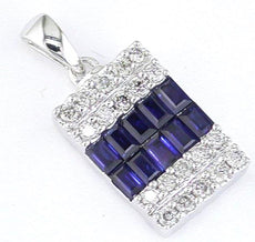 1.5CT DIAMOND & AAA SAPPHIRE 14K WHITE GOLD EMERALD CUT & ROUND FLOATING PENDANT