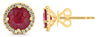1.69CT DIAMOND & AAA RUBY 18KT YELLOW GOLD 3D ROUND HALO CLASSIC FLOWER EARRINGS