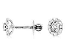 ESTATE .28CT DIAMOND 14K WHITE GOLD ROUND FLOWER CLASSIC SCREWBACK STUD EARRINGS