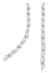ESTATE .76CT DIAMOND 14KT WHITE GOLD 3D 3 STONE MULTI LEAF BAR HANGING EARRINGS
