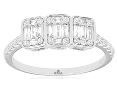 .41CT DIAMOND 14KT WHITE GOLD ROUND & BAGUETTE SQUARE PAST PRESENT FUTURE RING
