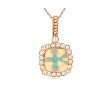 2.07CT DIAMOND & AAA OPAL 14KT ROSE GOLD CUSHION & ROUND FLORAL FLOATING PENDANT