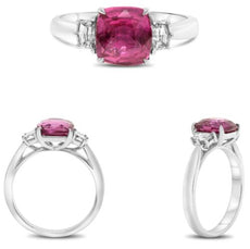 3.27CT DIAMOND & AAA PINK SAPPHIRE PLATINUM 3D CUSHION & TRAPEZOID 3 STONE RING