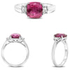 3.27CT DIAMOND & AAA PINK SAPPHIRE PLATINUM 3D CUSHION & TRAPEZOID 3 STONE RING