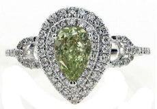1.23CT WHITE & FANCY COLOR DIAMOND 18KT WHITE GOLD 3D PEAR SHAPE ENGAGEMENT RING