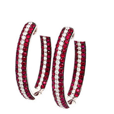 ESTATE 5.42CT DIAMOND & AAA RUBY 18K WHITE GOLD INSIDE OUT HOOP HANGING EARRINGS