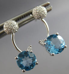 1.93CT DIAMOND & BLUE TOPAZ 14KT WHITE GOLD 3D ROUND FLOWER HANGING EARRINGS