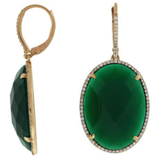 LARGE .45CT DIAMOND & AAA GREEN AGATE 14KT YELLOW GOLD 3D OVAL & ROUND EARRINGS