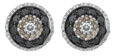 1.84CT WHITE BLACK & MOCHA DIAMOND 18K WHITE & BLACK GOLD FILIGREE STUD EARRINGS