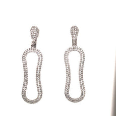 ESTATE 2.33CT DIAMOND 18KT WHITE GOLD 2 ROW OPEN OVAL TEAR DROP HANGING EARRINGS