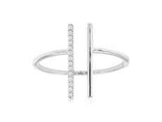 ESTATE .05CT DIAMOND 14KT WHITE GOLD 3D ROUND CLASSIC DOUBLE BAR FUN LOVE RING