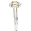 WIDE .76CT WHITE & FANCY YELLOW DIAMOND 18KT 2 TONE GOLD CUSHION ENGAGEMENT RING