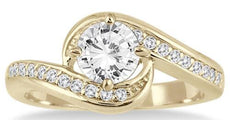 1.2CT DIAMOND 14KT YELLOW GOLD 3D 4 PRONG SOLITAIRE CRISS CROSS ENGAGEMENT RING