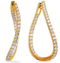 3.49CT DIAMOND 14K YELLOW GOLD DOUBLE SWIRL INSIDE OUT FUN HOOP HANGING EARRINGS