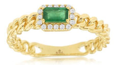 .35CT DIAMOND & AAA EMERALD 14K YELLOW GOLD SQUARE HALO MULTI LINK FUN LOVE RING