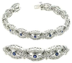 3.36CT DIAMOND & AAA SAPPHIRE 14KT WHITE GOLD 3D STAR FILIGREE TENNIS BRACELET
