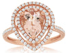 WIDE 1.61CT DIAMOND 14K ROSE GOLD PEAR SHAPE & ROUND DOUBLE HALO ENGAGEMENT RING