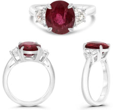 5.03CT DIAMOND & AAA RUBY PLATINUM 3D OVAL & HALF MOON 3 STONE ENGAGEMENT RING