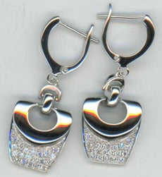 ESTATE .54CT DIAMOND 18KT WHITE GOLD DOUBLE HEART LEVERBACK FUN HANGING EARRINGS