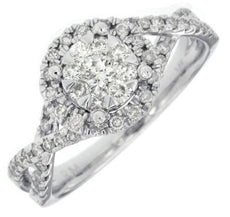 .70CT DIAMOND 14K WHITE GOLD ROUND CLUSTER FLOWER CRISS CROSS INFINITY LOVE RING