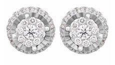 ESTATE .54CT DIAMOND 18K WHITE GOLD ROUND FLOWER HALO DIAMOND CUT STUD EARRINGS