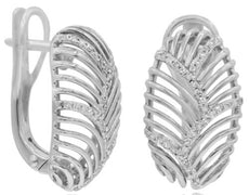 ESTATE .23CT DIAMOND 14KT WHITE GOLD 3D OVAL CRISS CROSS FUN HANGING EARRINGS