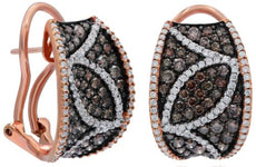 LARGE 2.6CT WHITE & CHOCOLATE FANCY DIAMOND 18KT ROSE GOLD LEAF CLIP ON EARRINGS