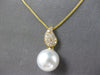 ESTATE .18CT DIAMOND & AAA SOUTH SEA PEARL 18K YELLOW GOLD LEAF FLOATING PENDANT