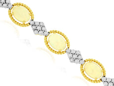 6.33CT DIAMOND & AAA OPAL 14KT 2 TONE GOLD 3D FILIGREE GEOMETRIC TENNIS BRACELET