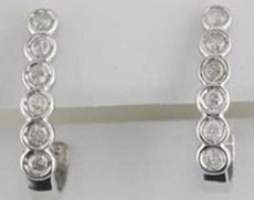 ESTATE .5CT DIAMOND 14K WHITE GOLD CLASSIC ROUND BEZEL UMBRELLA HANGING EARRINGS
