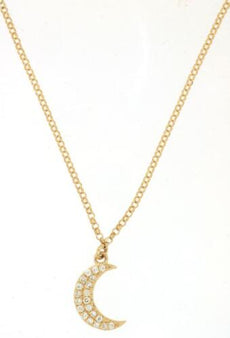 ESTATE .06CT DIAMOND 14KT YELLOW GOLD CLASSIC ROUND MOON CRESCENT LOVE NECKLACE