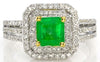 1.68CT DIAMOND & AAA EMERALD 18KT 2 TONE GOLD 3D SQUARE & ROUND ENGAGEMENT RING