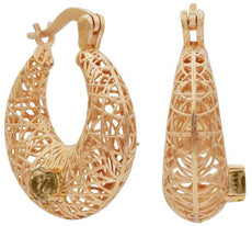 ESTATE AAA SMOKY TOPAZ 14KT YELLOW GOLD OPEN FILIGREE HOOP FUN HANGING EARRINGS