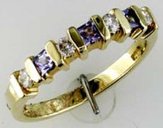 .43CT DIAMOND & AAA TANZANITE 14KT YELLOW GOLD PRINCESS & ROUND ANNIVERSARY RING