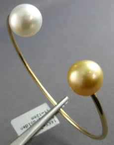 AAA WHITE & GOLDEN SOUTH SEA PEARL 14K YELLOW GOLD FLEXIBLE CUFF BANGLE BRACELET