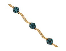 1.53CT WHITE & BLUE DIAMOND 14K YELLOW & BLACK GOLD MULTI FLOWER TENNIS BRACELET