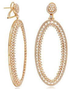 LARGE 5.88CT DIAMOND 18KT ROSE GOLD MULTI ROW OPEN OVAL FLORAL HANGING EARRINGS