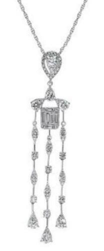 1.27CT DIAMOND 14K WHITE GOLD ROUND & BAGUETTE TEAR DROP SQUARE FLOATING PENDANT