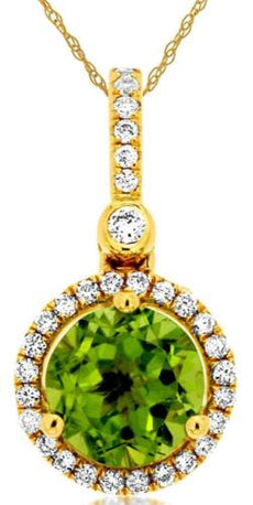 1.28CT DIAMOND & AAA PERIDOT 14K YELLOW GOLD ROUND CLASSIC HALO FLOATING PENDANT