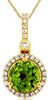 1.28CT DIAMOND & AAA PERIDOT 14K YELLOW GOLD ROUND CLASSIC HALO FLOATING PENDANT
