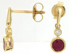 .71CT DIAMOND & AAA RUBY 14KT YELLOW GOLD ROUND FILIGREE FLORAL HANGING EARRINGS
