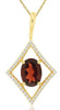 1.4CT DIAMOND & AAA GARNET 14KT YELLOW GOLD 3D OVAL & ROUND GEOMETRICAL PENDANT