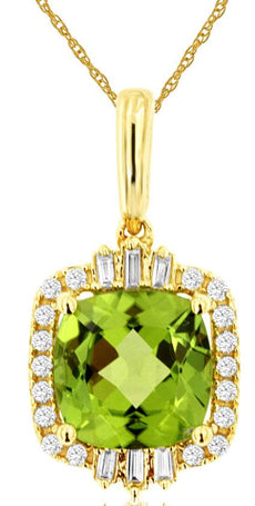 2.23CT DIAMOND & AAA PERIDOT 14KT YELLOW GOLD 3D SQUARE HALO FLOATING PENDANT