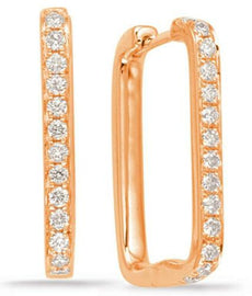 ESTATE .37CT DIAMOND 14KT ROSE GOLD ROUND CLASSIC SQUARE HUGGIE HANGING EARRINGS